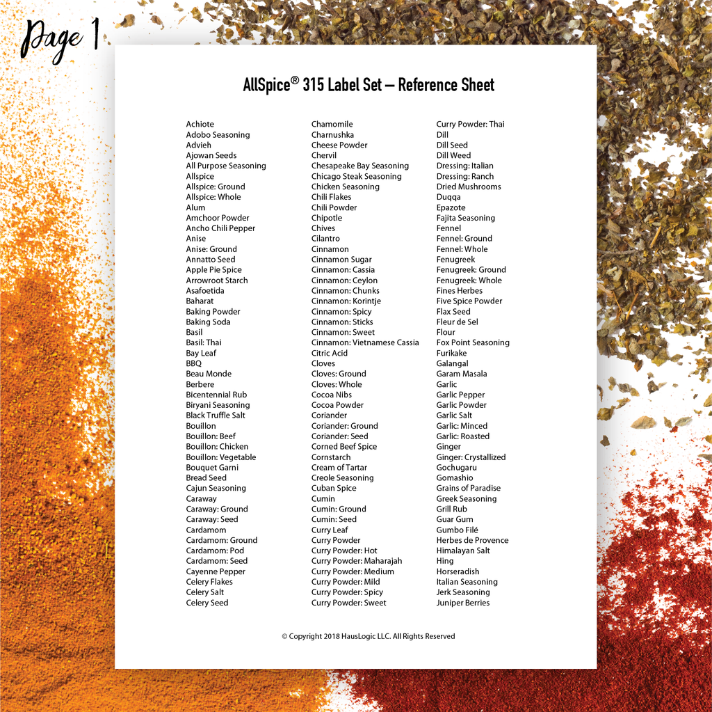 Set of Adhesive Spice Jar Labels Labels AllSpice