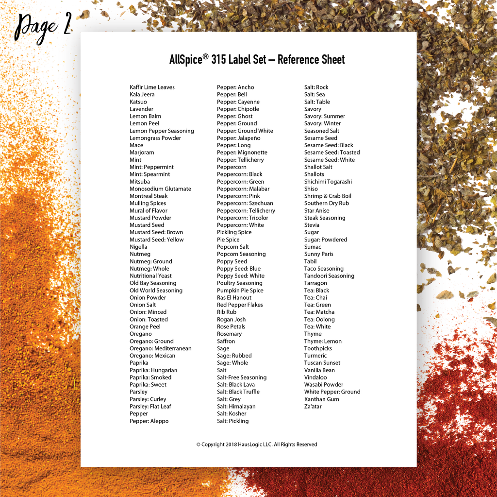 Set of Adhesive Spice Jar Labels Labels AllSpice