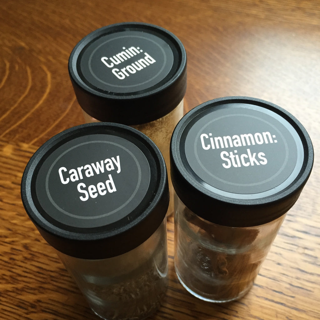4 ounce glass spice jars with spice labels